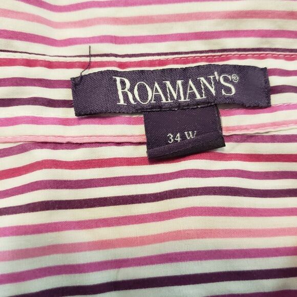 Roaman's Shirt Plus Size 34W Long Sleeve Button Down Striped Stripes Pink Purple - Picture 4 of 5
